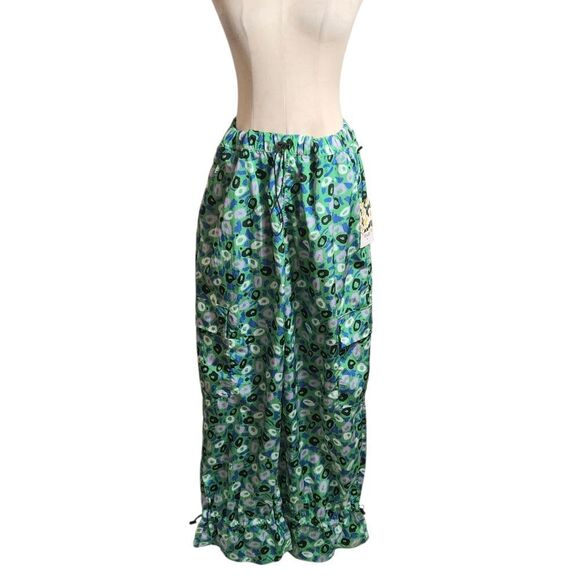 Diane Von Furstenberg Blue and Green Nylon Bloomers Pants NWT - Picture 1 of 8